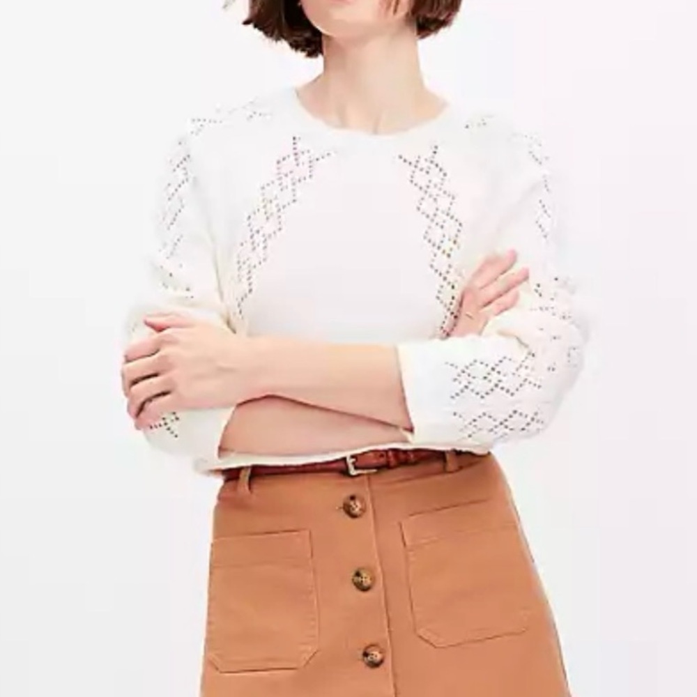NWT Loft Geo Pointelle Crochet Sweater Sz Small